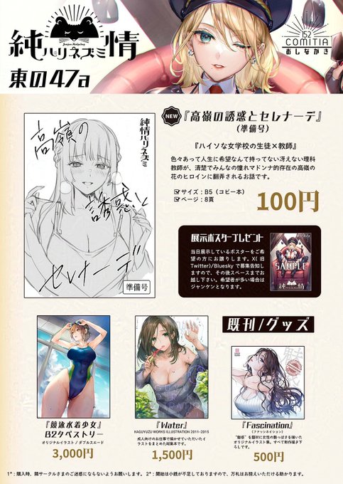 æ¬æ¥(6/1)ã®COMITIA152ã«åå ããŸãã
ãæ±ã®47a çŽæ
ããªããºãããåæžã
æ°äœæºåå·ã®ã³ããŒæ¬ãå°ãçšæããŸããã
å
容ã¯ä»äœã®ç»å Žãã£ã©ã¯ã¿ãŒã®ãã¶ã€ã³ç»ãåé ããã4Pãèªããã©ãæ¬ã«ãªã£ãŠãŸãããèå³ããã°ãããããé¡ãããŸãð(æ¬æãµã³ãã«ã¯ãã«ã¹ã«ã®æ¹ã«ãããŸã)