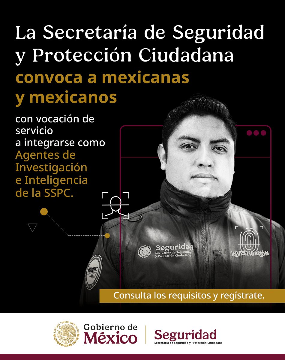 La #SSPC lanza convocatoria para formar Agentes de Investigación e Inteligencia que fortalecerán la seguridad del país. goo.su/BZg1T8

🔹 Consúltala en 👉🏼 goo.su/OVHUVX