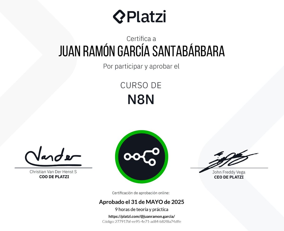 Terminado el curso de N8N <a href="/n8n_io/">n8n.io</a> en la plataforma Platzi <a href="/platzi/">Platzi</a>