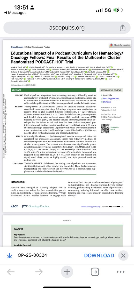 TwoOncDocs (@twooncdocs) on Twitter photo Our wonderful <a href="/TheFellowOnCall/">The Fellow On Call</a> colleague Dr. Vivek Patel presenting final results from our multicenter randomized PODCAST-HOF trial
And hot off the press today, publication in JCO:
ascopubs.org/doi/pdfdirect/…
#ASCO25 Our wonderful <a href="/TheFellowOnCall/">The Fellow On Call</a> colleague Dr. Vivek Patel presenting final results from our multicenter randomized PODCAST-HOF trial
And hot off the press today, publication in JCO:
ascopubs.org/doi/pdfdirect/…
#ASCO25