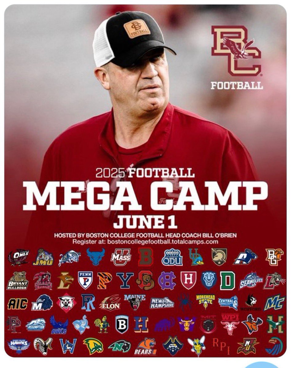 Quincy Lawson (@quincy_lawson10) on Twitter photo Excited to be at BC's sold out Mega Camp tomorrow. Looking forward to some great competition. <a href="/CoachWeiss24/">John Weiss</a> <a href="/CJScarpaIII/">CJ Scarpa</a> <a href="/TheCoachGriggs/">Adam Griggs M.Ed, M.S.</a> <a href="/AICFootball/">AIC FB</a> <a href="/ScoutingNE/">Coach Silva</a> <a href="/CoachSielawa/">John Sielawa</a> <a href="/Coach_GAS/">Russell Gaskamp</a> <a href="/CoachNTrawick/">Nate Trawick</a> <a href="/Coach_KJones/">Kyle Jones</a> <a href="/CoachTJD/">TJ DiMuzio</a> <a href="/ChrisLorenti/">Chris Lorenti</a> <a href="/CoachWatkinsUNH/">Charles Watkins</a>
<a href="/jeff_papazian/">Coach Papazian</a> Excited to be at BC's sold out Mega Camp tomorrow. Looking forward to some great competition. <a href="/CoachWeiss24/">John Weiss</a> <a href="/CJScarpaIII/">CJ Scarpa</a> <a href="/TheCoachGriggs/">Adam Griggs M.Ed, M.S.</a> <a href="/AICFootball/">AIC FB</a> <a href="/ScoutingNE/">Coach Silva</a> <a href="/CoachSielawa/">John Sielawa</a> <a href="/Coach_GAS/">Russell Gaskamp</a> <a href="/CoachNTrawick/">Nate Trawick</a> <a href="/Coach_KJones/">Kyle Jones</a> <a href="/CoachTJD/">TJ DiMuzio</a> <a href="/ChrisLorenti/">Chris Lorenti</a> <a href="/CoachWatkinsUNH/">Charles Watkins</a>
<a href="/jeff_papazian/">Coach Papazian</a>