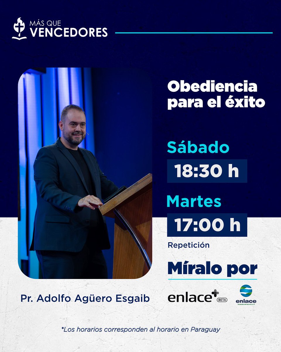 📖 Obediencia para el Éxito – Pr. <a href="/AdoAgueroEsgaib/">Adolfo Aguero Esgaib</a>  .
⚡ Un mensaje que desafiará tu vida.
📌 No te lo pierdas. Dios quiere hablarte, ¿vas a escucharlo?
📲 Compartí para que más personas reciban esta palabra.
#ElMensajeDeCristoSigueVigente #SomosFamiliaMQV #Prédicas #Evangelio