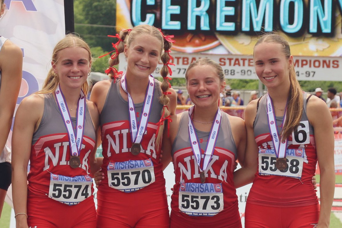 nixaathletics's tweet photo. 🏅Girls 4x100 takes home a medal and finishes in 8th place. 

Carsyn Patton, Olivia Reed, Alexandra Doulova, and Taylor Hopper clocked in at 48.65. https://t.co/BojEKckOKI