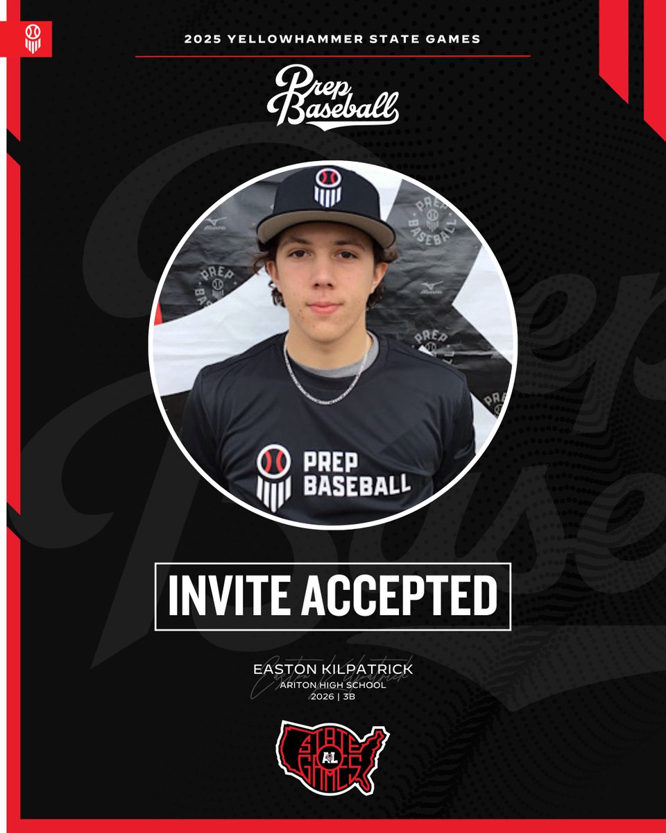 #𝐘𝐒𝐆𝐚𝐦𝐞𝐬𝟐𝟓: 𝐈𝐧𝐯𝐢𝐭𝐞 𝐀𝐜𝐜𝐞𝐩𝐭𝐞𝐝 ✅

3B Easton Kilpatrick (@AritonBaseball, 2026) is 𝗟𝗢𝗖𝗞𝗘𝗗 𝗜𝗡 🔐 for the Yellowhammer State Games, held on June 17th-18th at Sand Mountain Park in Albertville, AL.

Request an invite to the premier event of the summer. ⤵️