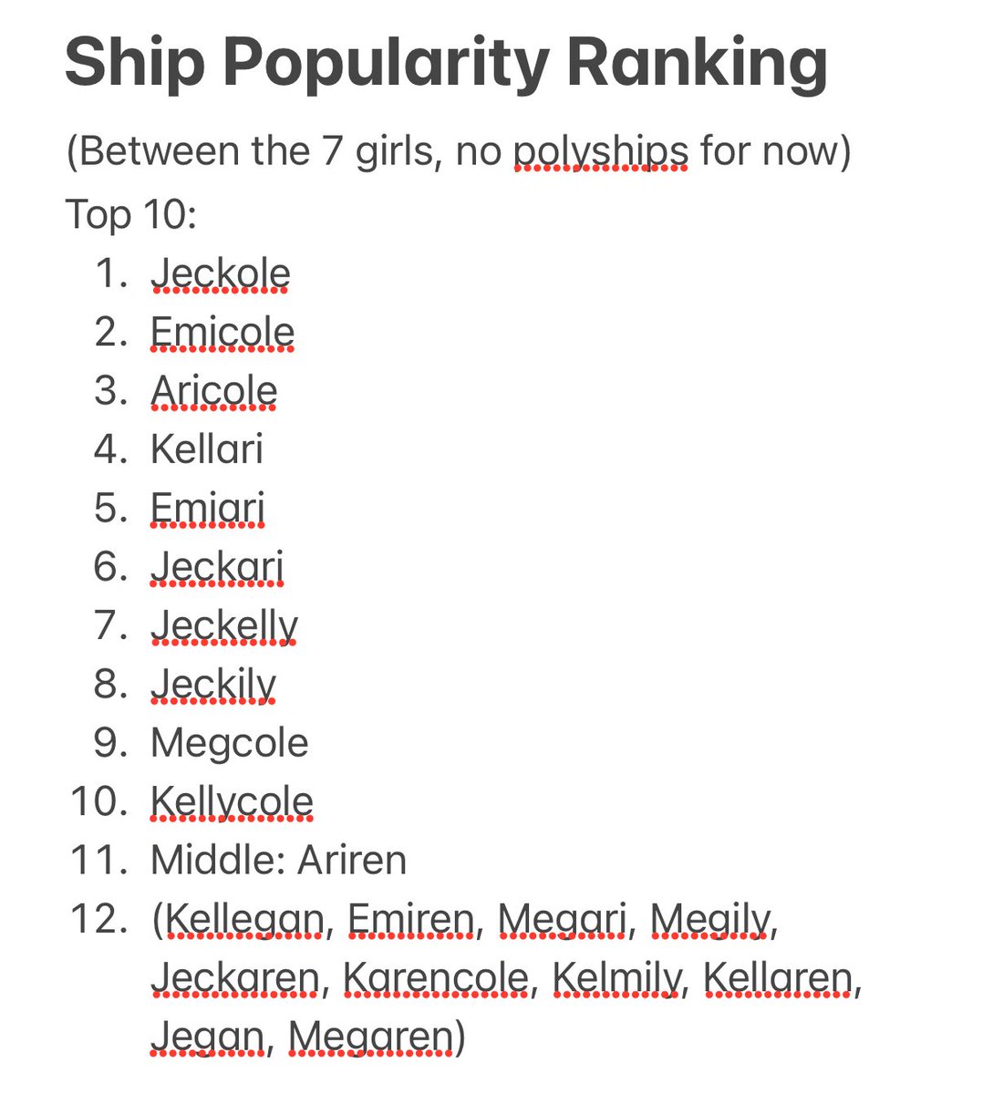 CreatorAni6828's tweet photo. So I had an idea for something but I need to order the ships by popularity first…
#Jeckole #Emicole #Aricole #Kellari #Emiari #Jeckari #Jeckelly #Jeckily #Megcole #Kellycole #Ariren #classof09 #co09 #co09twt https://t.co/17bsjS3UDd