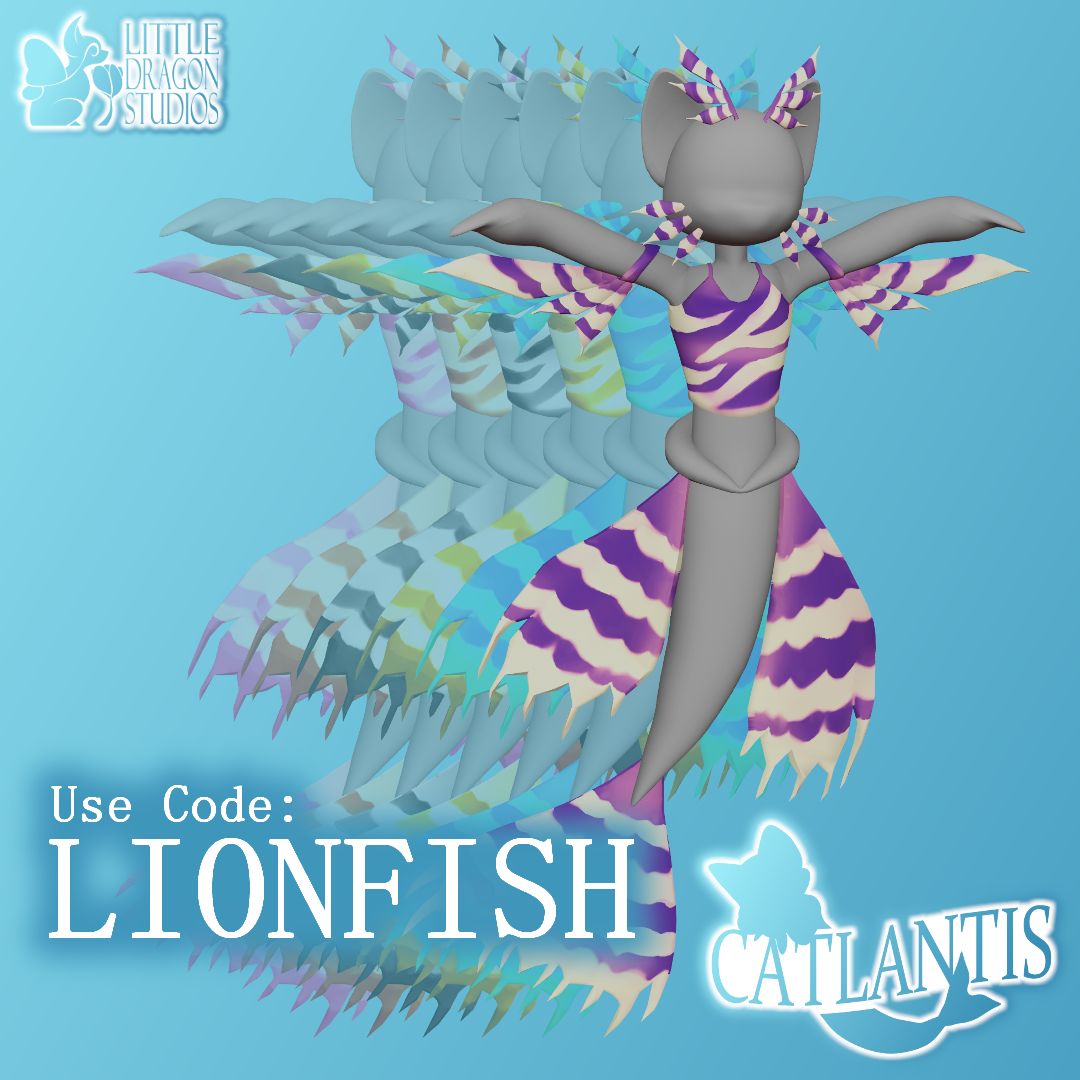 L_D_Studios's tweet photo. Use code "LIONFISH" to get a free lionfish accessory in #Catlantis! This code will be available for the duration of the games alpha stage.

Play CATLANTIS now on Roblox!

#lionfish #catlantis #roblox #newaccessories #redeemcode #code #cat #dressup https://t.co/PTNiF6AhyT