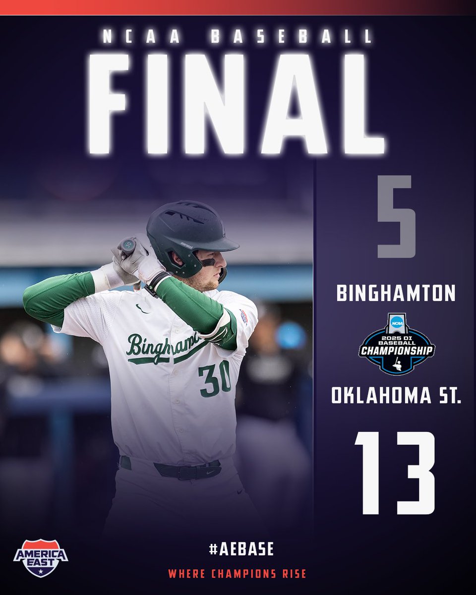 America East (@americaeast) on Twitter photo A strong season comes to a close for <a href="/BinghamtonBASE/">Binghamton Baseball</a> as they fall to Oklahoma State! A strong season comes to a close for <a href="/BinghamtonBASE/">Binghamton Baseball</a> as they fall to Oklahoma State!