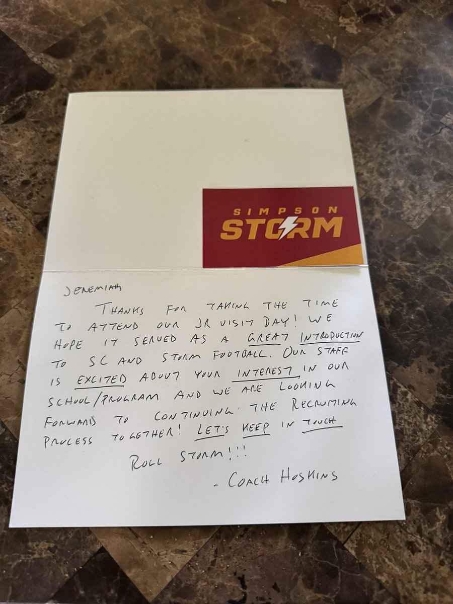 JeremiahAllen53's tweet image. Thank you Coach @ReedHoskins for the letter! @scstormfootball