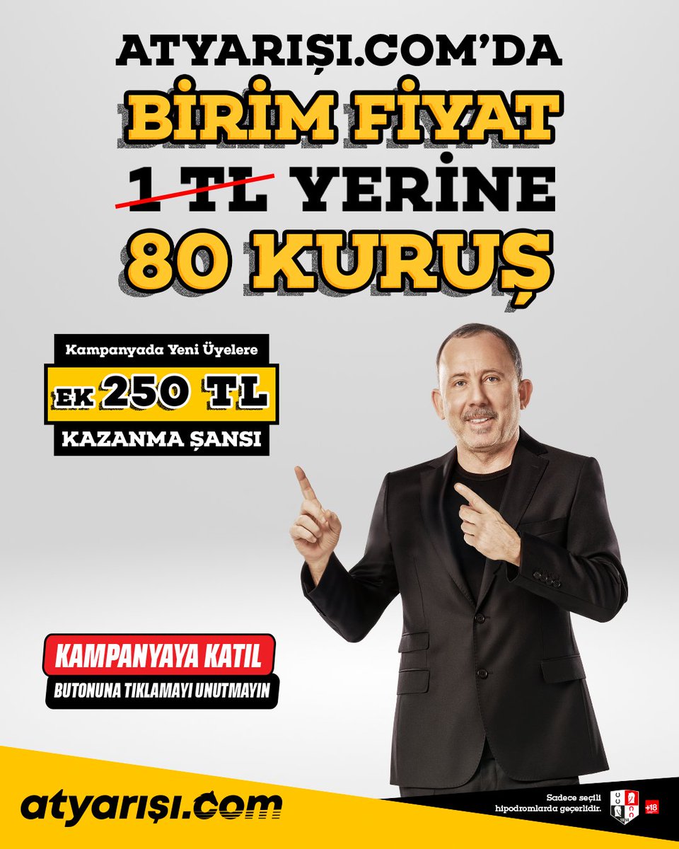 atyarışı.com’da birim fiyat 1 TL yerine 80 kuruş!

Kampanyada yeni üyelere ek 250 TL kazanma şansı!

Sen de atyarışı.com'a gel seviye atla!

Kampanyaya Katılmak İçin --&gt; atyrs.co/3EbkmUc