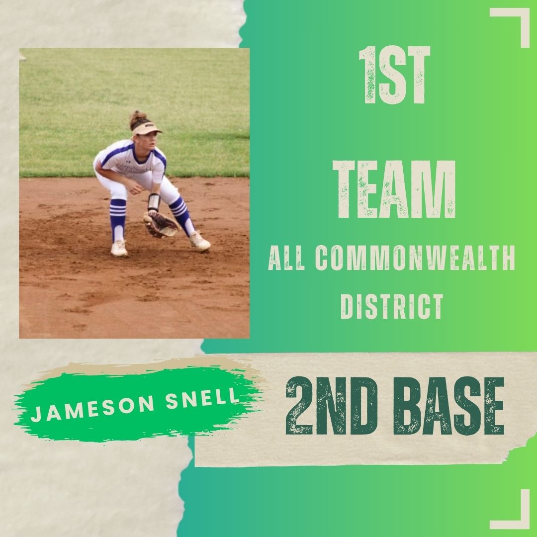 All Commonwealth District honors!
1st Team 1st base- <a href="/isabelabarber24/">Isabela Barber 2025</a> 
1st Team 2nd base &amp; 2nd team pitcher- <a href="/jamesonsnell26/">Jameson Snell 2026</a> 
1st team shortstop- <a href="/NorahC34/">Norah Clark</a> 
1st team 3rd base- <a href="/RyleighLivesay9/">Ryleigh Livesay 2026</a> 
1st team OF- <a href="/EmmaSmithVA11/">Emma Smith</a> 
1st team pitcher &amp; PLAYER OF THE YEAR- <a href="/Chloe_King28/">Chloe King 2026</a>