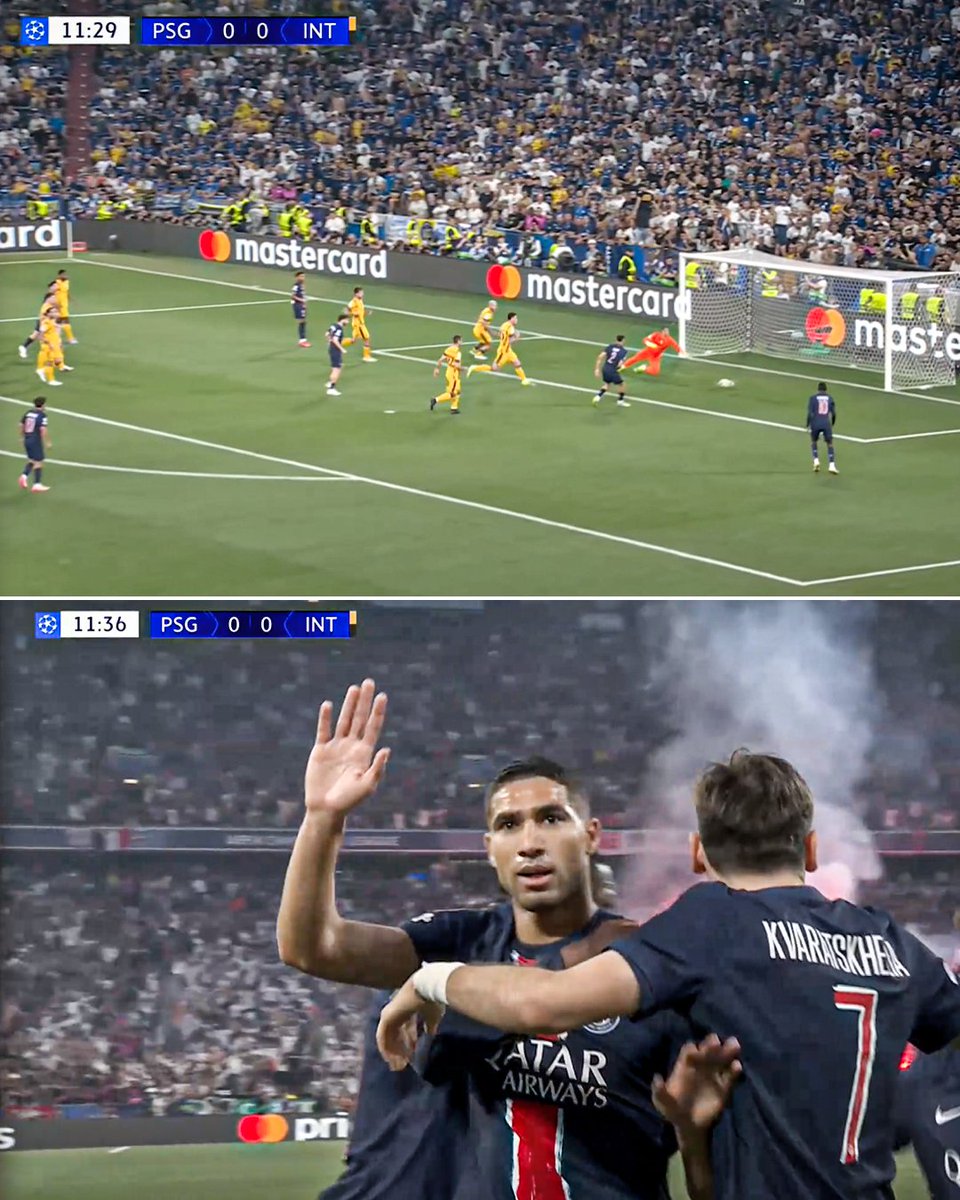 ESPNFC's tweet photo. HAKIMI FINISHES OFF A BEAUTIFUL TEAM MOVE BY PSG TO MAKE IT 1-0 INSIDE 12 MINUTES!

A GOAL VS. HIS FORMER CLUB 🔥 https://t.co/lsvMvVoaZ3