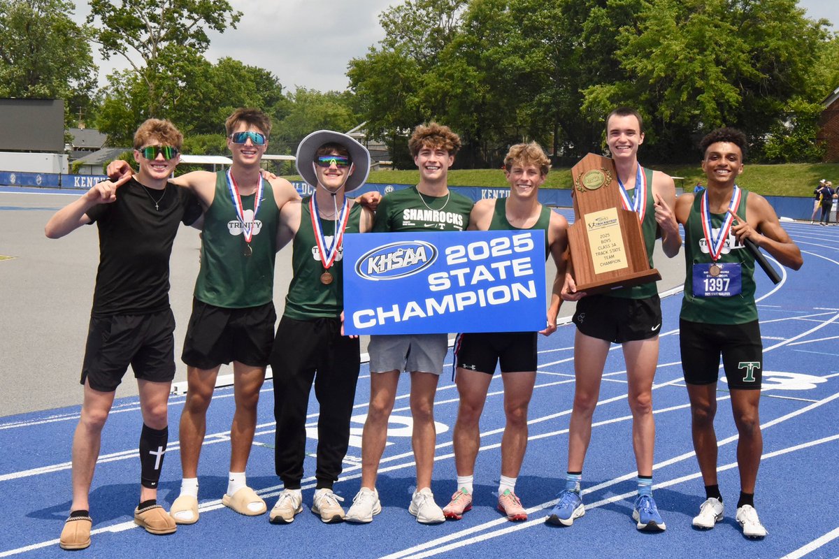 trinitysports's tweet photo. Trinity Track &amp; Field. KHSAA State Meet Update. 

With a total score of (77) points, Trinity is the 2025 KHSAA TRACK &amp; FIELD STATE CHAMPION. ☘️🏆 https://t.co/YJio6bdhSr