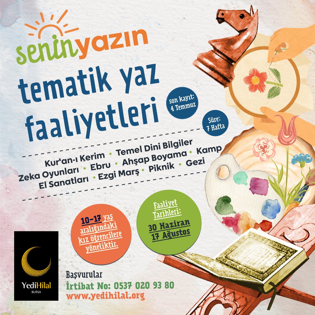 bursayedihilal's tweet photo. Senin yazın başlıyor ! ✨😎

Yaz tatilini hem eğlenerek hem öğrenerek geçirmeye var mısın ? 🎨🖌️🏕️📚🧩

📍Detaylı bilgi için afişte belirtilen irtibat numarası ile iletişime geçebilirsiniz.

📍Kayıt oluşturmak için linkten kayıt formunu doldurabilirsiniz.
https://t.co/e6T4CbbbLz https://t.co/wVjVzeB3PT