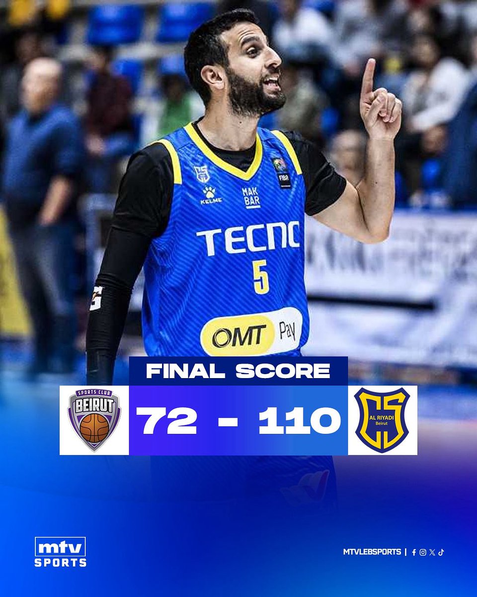 mtvlebsports's tweet photo. . @AlRiyadiClub secures a crucial win against Beirut 110-72 with a dominant performance ⚡💥🔥
#mtvbasket #mtvsports #decathlon #lebanesebasketball #regularseason #round20 https://t.co/NSkQZgZasM