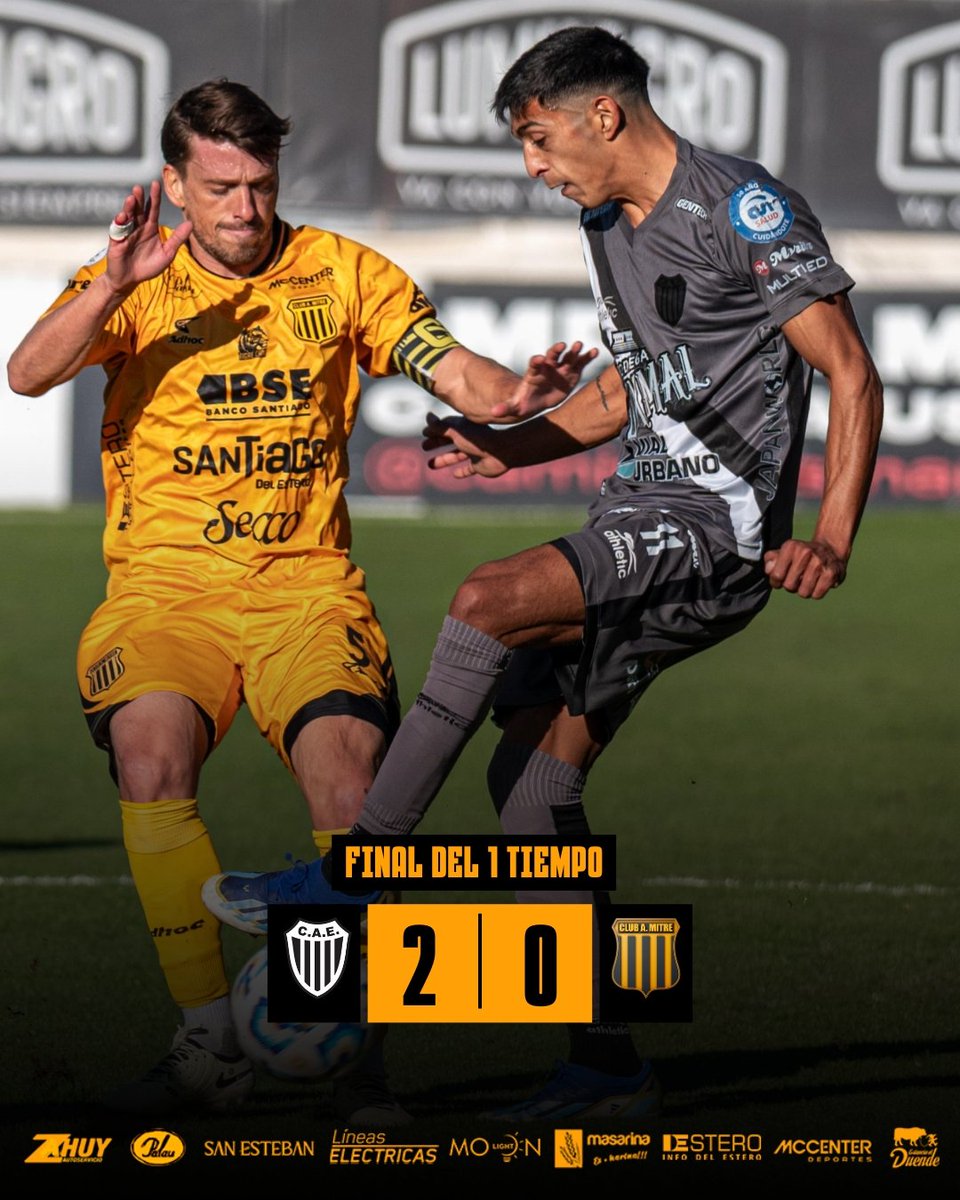 🔚 ¡FINAL DEL PRIMER TIEMPO! 
Estudiantes 2 - 0  #MITRE 

#VamosMITRE⚫🟡⚫ 
#PrimeraNacional