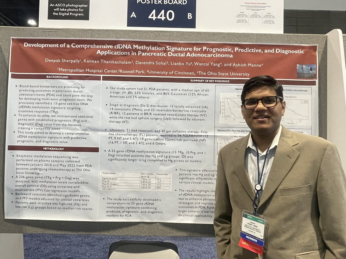 Ashish Manne (@ashishmanne) on Twitter photo 🎙️ Honored to present our research on pancreatic cancer at #ASCO25!
Our work highlights emerging strategies to better predict outcomes and personalize treatment for patients with this challenging disease.
#PancreaticCancer #PrecisionOncology #ASCO2025 <a href="/OhioStateMedOnc/">Ohio State Medical Oncology</a> 🎙️ Honored to present our research on pancreatic cancer at #ASCO25!
Our work highlights emerging strategies to better predict outcomes and personalize treatment for patients with this challenging disease.
#PancreaticCancer #PrecisionOncology #ASCO2025 <a href="/OhioStateMedOnc/">Ohio State Medical Oncology</a>