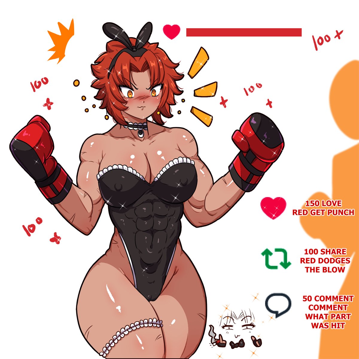 oh look red foxy with her bunny outfit ready to fight.🦊🐰🥊
here are the rules, if red foxy gets hit then red's blood will decrease. if red foxy avoids the hit then red can attack. red loses or wins in your hands🫡🔥
