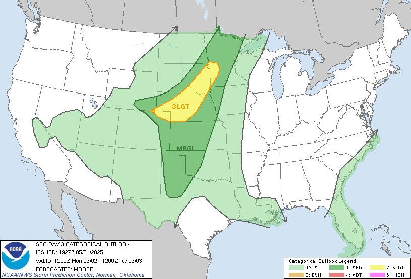 2:28pm CDT #SPC Day3 Outlook Slight Risk: across parts of the central ...