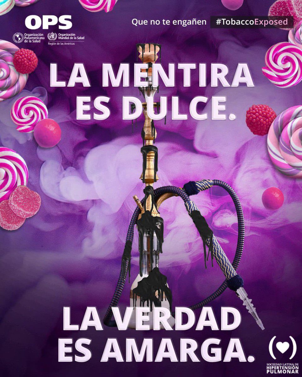 31 de mayo | Día Mundial Sin Tabaco
Desde la Sociedad Latina de Hipertensión Pulmonar, alzamos la voz junto a la OMS y la OPS en la campaña #TabacoAlDescubierto 

#díamundialsintabaco #desenmascarandoelatractivo #vapeadores #noaltabaco #saludrespiratoria #latinosconhp #ops