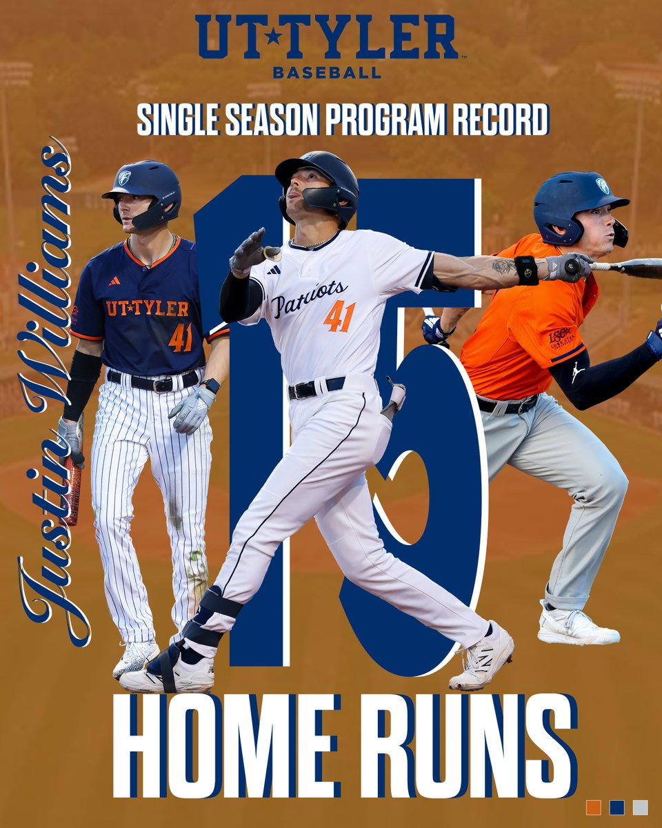 UT Tyler Patriots (@uttylerpatriots) on Twitter photo BASE | ANOTHER RECORD FOR WILLIAMS
Justin Williams launches a 100 mph rocket over the left field fence to break the <a href="/uttylerbaseball/">UT Tyler Baseball</a> single-season home run record!
#SwoopSwoop BASE | ANOTHER RECORD FOR WILLIAMS
Justin Williams launches a 100 mph rocket over the left field fence to break the <a href="/uttylerbaseball/">UT Tyler Baseball</a> single-season home run record!
#SwoopSwoop