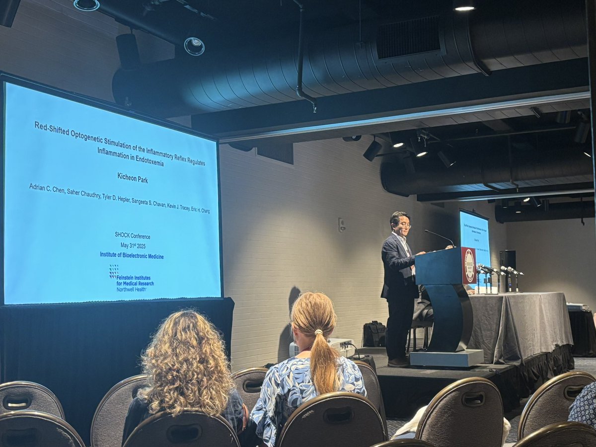 Eric H Chang (@changsbrain) on Twitter photo Dr Kicheon Park from our lab presenting in the Top Abstracts session at <a href="/ShockSociety/">The Shock Society</a> 2025. He presented work in progress using the red-shifted opsin ReaChR to activate cholinergic neurons in the DMN to regulate TNF levels!
Talk title: Red-shifted Optogenic Stimulation of the Dr Kicheon Park from our lab presenting in the Top Abstracts session at <a href="/ShockSociety/">The Shock Society</a> 2025. He presented work in progress using the red-shifted opsin ReaChR to activate cholinergic neurons in the DMN to regulate TNF levels!
Talk title: Red-shifted Optogenic Stimulation of the