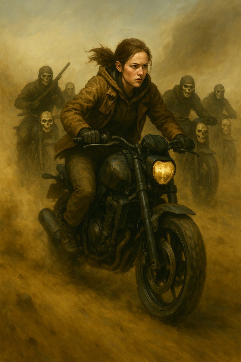 GeekGazetteHQ's tweet photo. They wear skulls. She wears determination. 🏍️🔥
A lone rider tears through the wasteland, chased by death itself.
Will she outrun the Reapers?
@ChatGPTapp
#PostApocalyptic #CyberpunkArt #MotorcycleChase #FemaleHero #AIArt https://t.co/PtaRUpl2vT