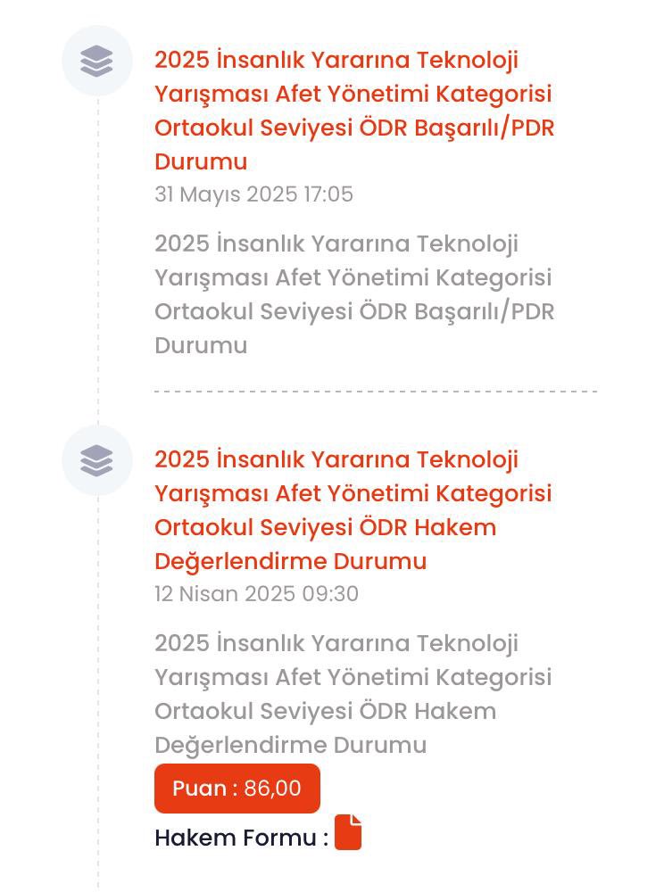 Orman Muhafızları Takımımız, TEKNOFEST 2025 İnsanlık Yararına Teknoloji Yarışması Ortaokul Kategorisinde yarı finale yükselmiştir!

Öğrencilerimizin azmi, öğretmenimizin özverili rehberliği ve takım ruhuyla elde edilen bu büyük başarıyı tebrik ediyoruz.👏🏻