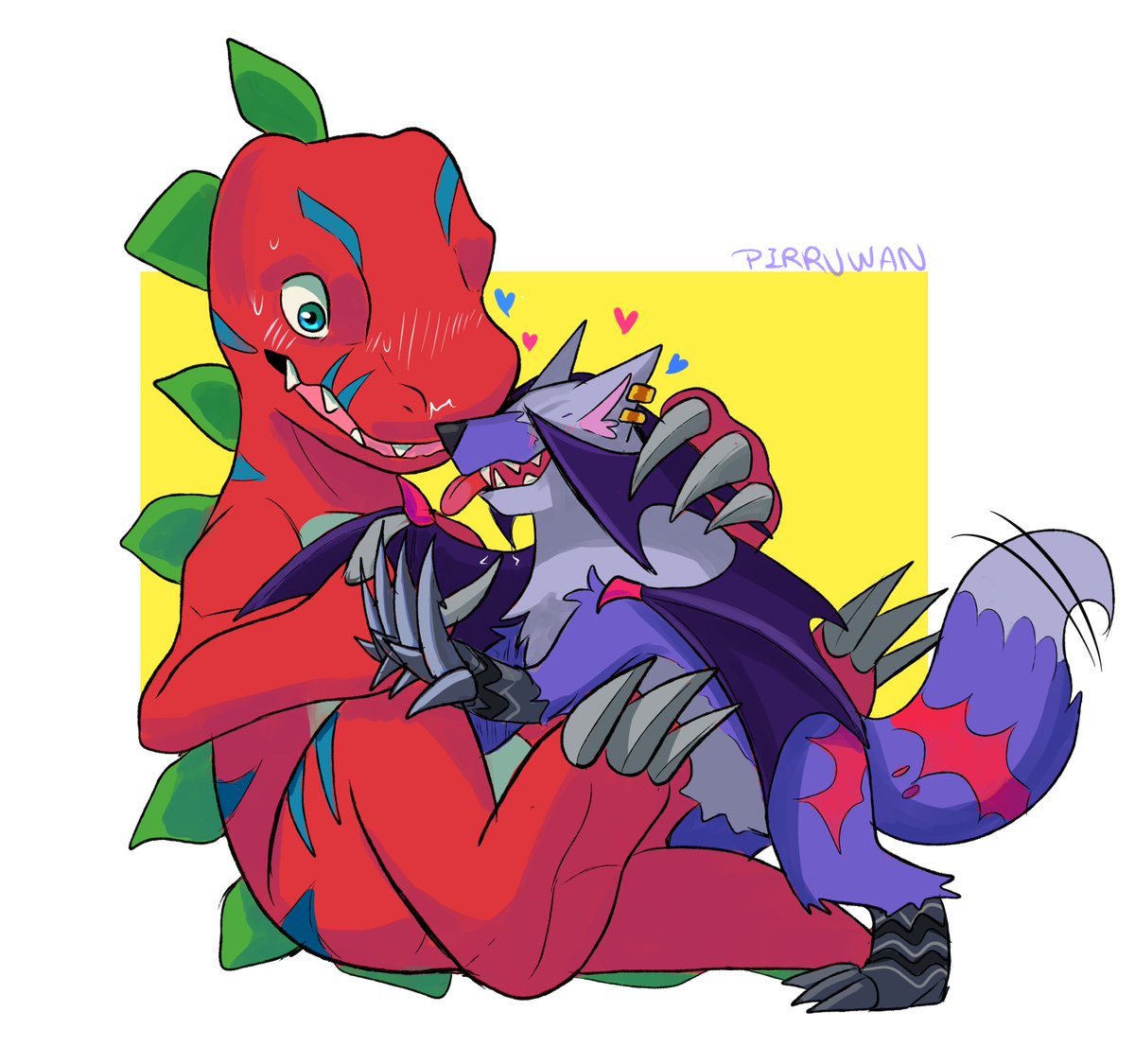 Tyranomon and Sangloupmon being stupid and affetionate for the sake of the plot (not really)🤭💖