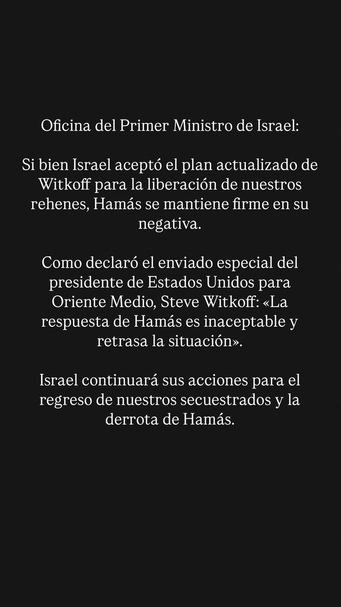 Nuevamente el grupo terrorista Hamás dice que no a un cese al fuego. 
Hamás no quiere liberar a los secuestrados. Hamás no quiere negociar.