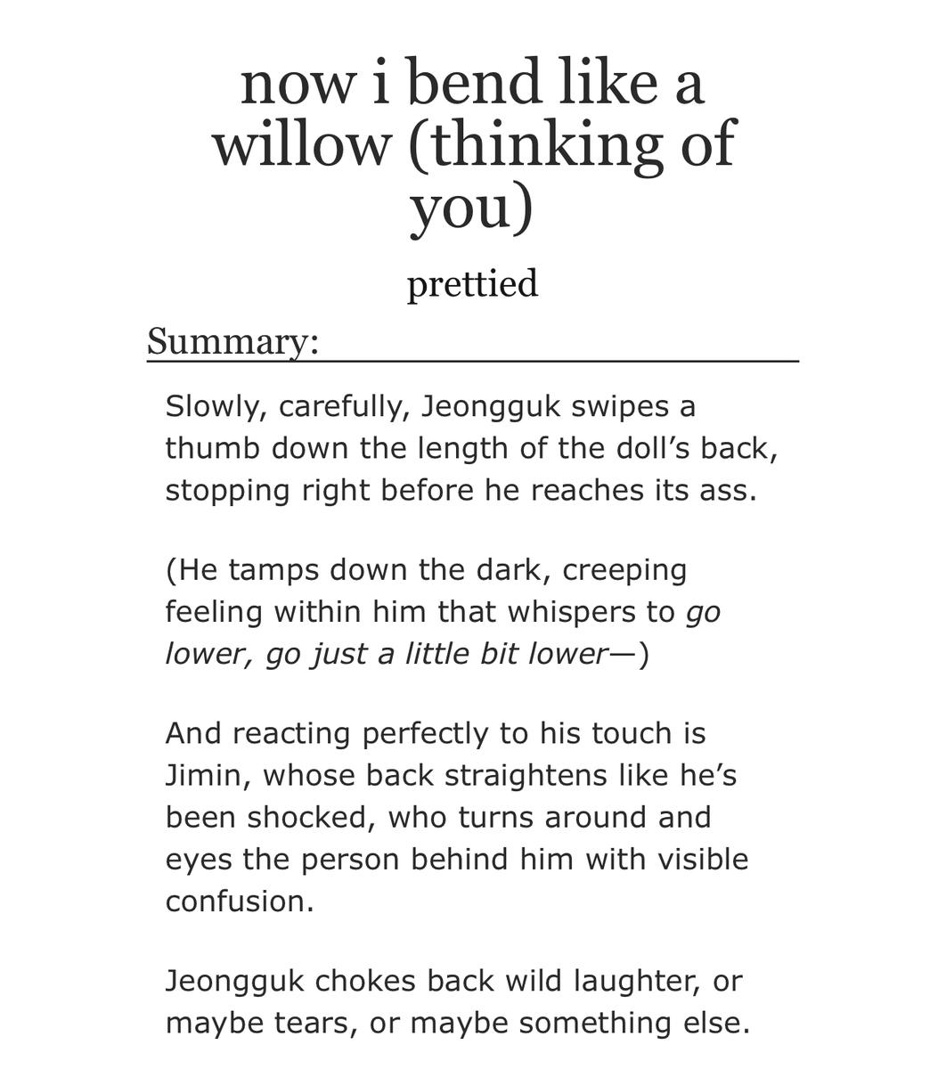 PRETTlED's tweet photo. 🔞
https://t.co/ldDtwjJTFR
- 9.1k
- jkk
- bp!jm, noncon to dubcon, magic flashlight/voodoo doll, infidelity (not btwn jkk), mindbreak, obsessed jk
- commission for the amazing @odetojoon 💗💗 https://t.co/Rkb7u9eHbH