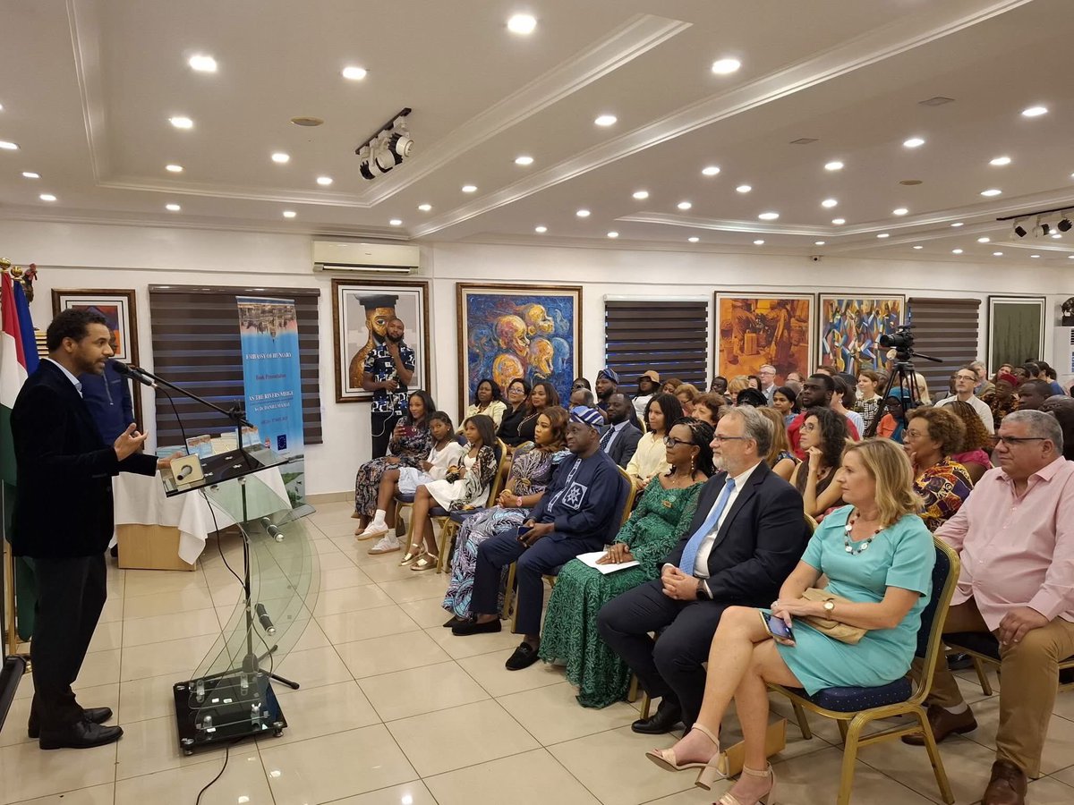 Ortman360's tweet photo. On the invitation of the Embassy of Hungary, we had a rare privilege of attending Dr Daniel Mamah’s public presentation of his novel, AS THE RIVERS MERGE. The gathering brought together diplomats, writers, literary enthusiasts, friends and well wishers of the author. https://t.co/p4Kjlbwro4
