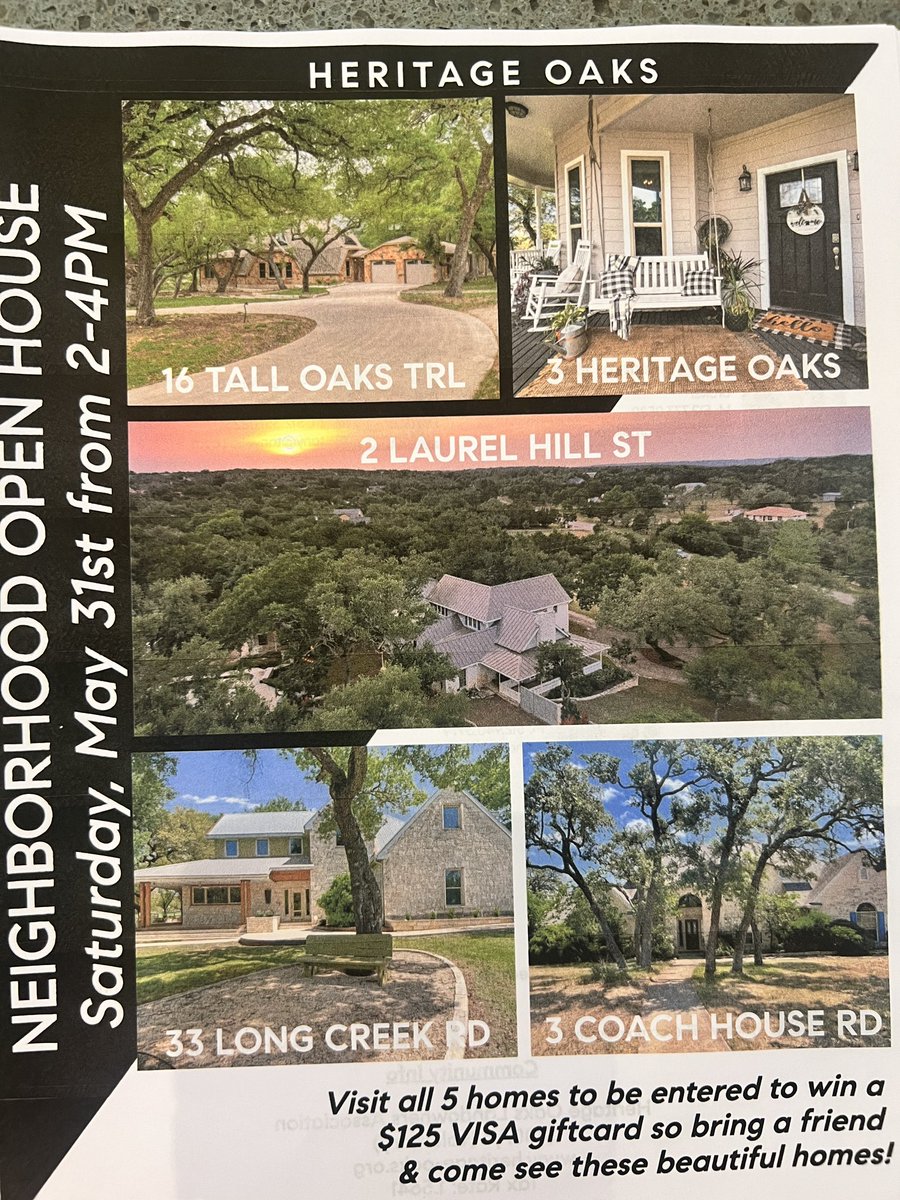 NextHome_ATX's tweet photo. Open House today at 16 Tall Oaks Trl- Dripping Springs! Stop by today until 4pm and see all 5 beautiful homes in Heritage Oaks! Visit all 5 homes and enter for a chance to win a $125 VISA gift card! :))) I hope to see you there! https://t.co/6Vnea03Cqh