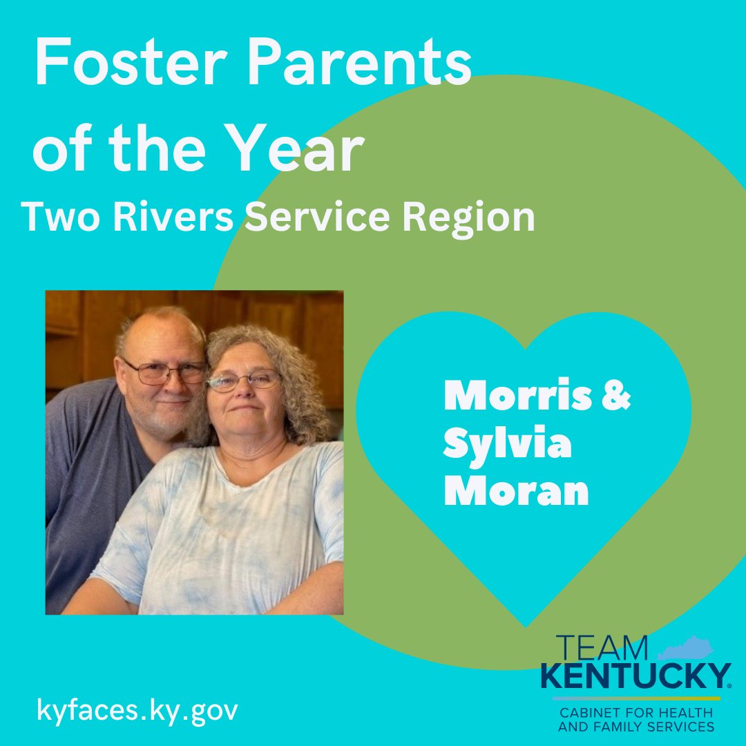 Congratulations to Morris and Sylvia Moran, the Two Rivers Service Region Foster Parents of the Year! Learn more about fostering at kyfaces.ky.gov or call 1-800-232-5437.

#FosterCareMonth #FosterParentHeroes #KYDCBS #FamilyFirst