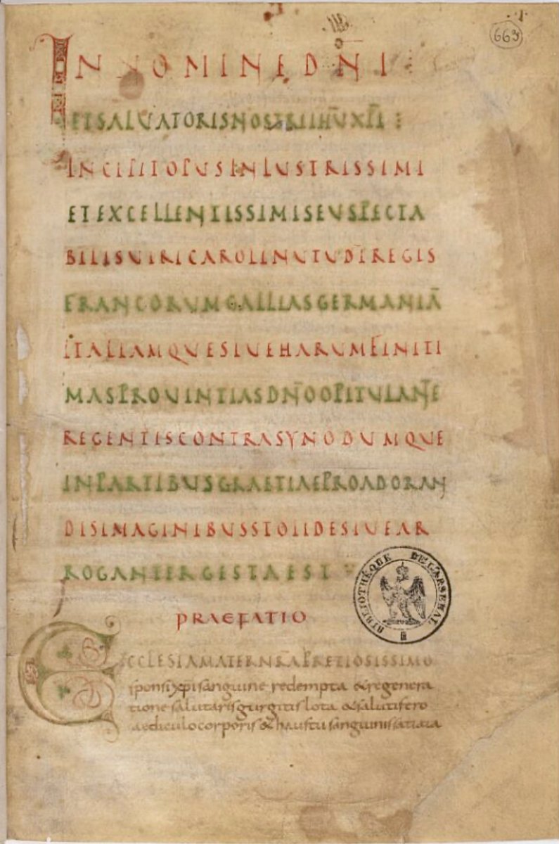 Ennius (@red_loeb) on Twitter photo “In nomine Domini et Salvatoris nostri Jhesu Christi, incipit opus inlustrissimi et excellentissimi seu spectabilis viri Caroli..."
Bibliothèque de l'Arsenal Ms-663 réserve; Libri Carolini or Capitulare de imaginibus; 9th century (869 CE-870 CE); Reims; f.1r <a href="/GallicaBnF/">Gallica BnF</a> “In nomine Domini et Salvatoris nostri Jhesu Christi, incipit opus inlustrissimi et excellentissimi seu spectabilis viri Caroli..."
Bibliothèque de l'Arsenal Ms-663 réserve; Libri Carolini or Capitulare de imaginibus; 9th century (869 CE-870 CE); Reims; f.1r <a href="/GallicaBnF/">Gallica BnF</a>