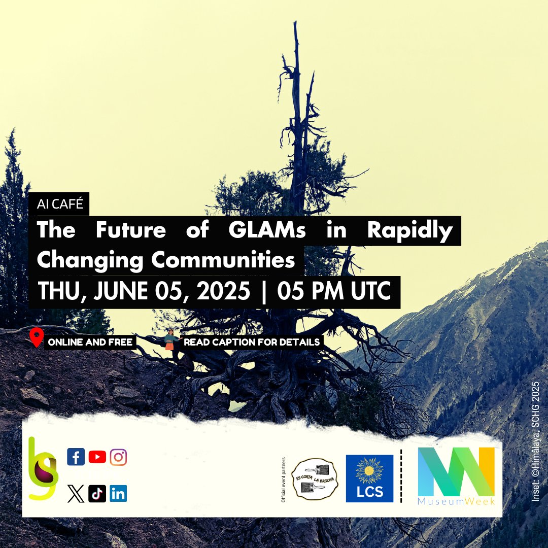 schgpk's tweet image. Join our Ai Café! 🎨

Discuss "Togetherness: Future of GLAMs"

Thu, June 5, 17h UTC. 

All welcome!

Virtual, free, English (CC).  Certs provided. 

Reg Link: us06web.zoom.us/j/86402706544?…

Thanks @museumweek, LCS, and Es Corta La Brocha 

#AImuseumsMW #MusuemWeek #Art #Culturalhertage