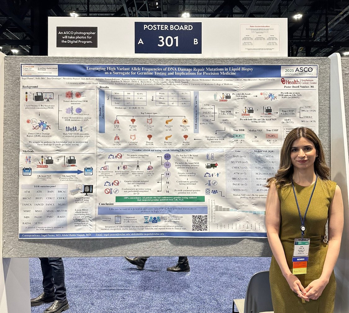 Rafeh Naqash, MD (@thenasheffect) on Twitter photo Come by poster 301 <a href="/ConquerCancerFd/">Conquer Cancer, the ASCO Foundation</a> merit 🥇<a href="/SagalPannu/">Sagal Pannu</a> <a href="/StephensonCC/">OU Health Stephenson Cancer Center</a> presenting on pantumor potential liquid biopsy implications for subsequent germline testing for DDR alterations! <a href="/ASCO/">ASCO</a> Come by poster 301 <a href="/ConquerCancerFd/">Conquer Cancer, the ASCO Foundation</a> merit 🥇<a href="/SagalPannu/">Sagal Pannu</a> <a href="/StephensonCC/">OU Health Stephenson Cancer Center</a> presenting on pantumor potential liquid biopsy implications for subsequent germline testing for DDR alterations! <a href="/ASCO/">ASCO</a>