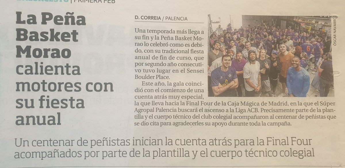 Peña Basket Morao (@basketmorao) on Twitter photo En <a href="/DiarioPalentino/">Diario Palentino. Palencia</a> también se han hecho eco de la fiesta celebrada con la plantilla de <a href="/Palencia_Basket/">Súper Agropal Palencia</a> y que sirvió para cargar pilas de cara a la #F4PrimeraFEB de Madrid. En <a href="/DiarioPalentino/">Diario Palentino. Palencia</a> también se han hecho eco de la fiesta celebrada con la plantilla de <a href="/Palencia_Basket/">Súper Agropal Palencia</a> y que sirvió para cargar pilas de cara a la #F4PrimeraFEB de Madrid.