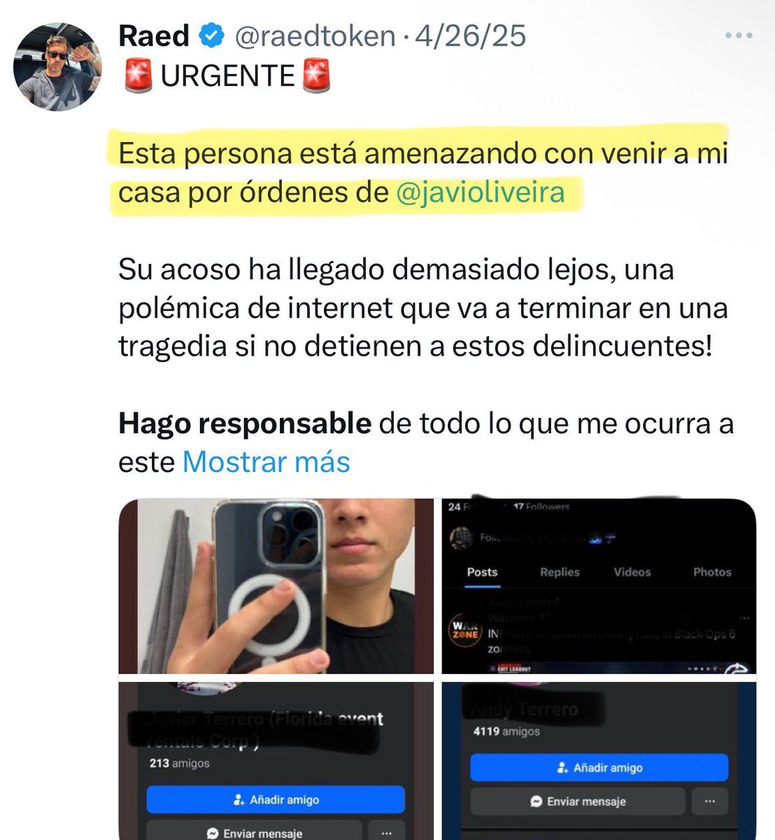 cris_cuentax's tweet photo. “No tiene que venir nadie a juzgarme, a mi me JUZGAN POR MIS ACTOS, no por lo que OTRAS PERSONAS HAGAN”.- Raed Beiruti:
#RAED entonces me quieres decir porque cojones llevas meses culpando a @javioliveira de cosas que hacen otras personas? Toma y traga tus propias palabras. 😐 https://t.co/GJy9GPsgGy