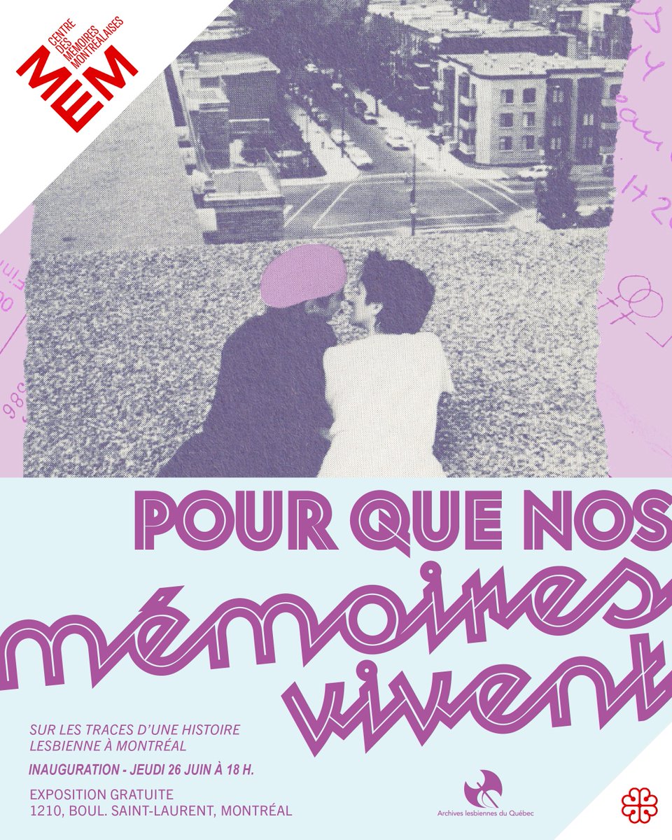 MEMmtl's tweet image. Une mémoire lesbienne trop longtemps invisibilisée prend sa place au MEM.
Inauguration de l’expo «Pour que nos mémoires vivent!» le 26 juin à 18 h.
Performance de la Chorale lesbienne | Bar payant | Entrée libre
#memmtl #montreal