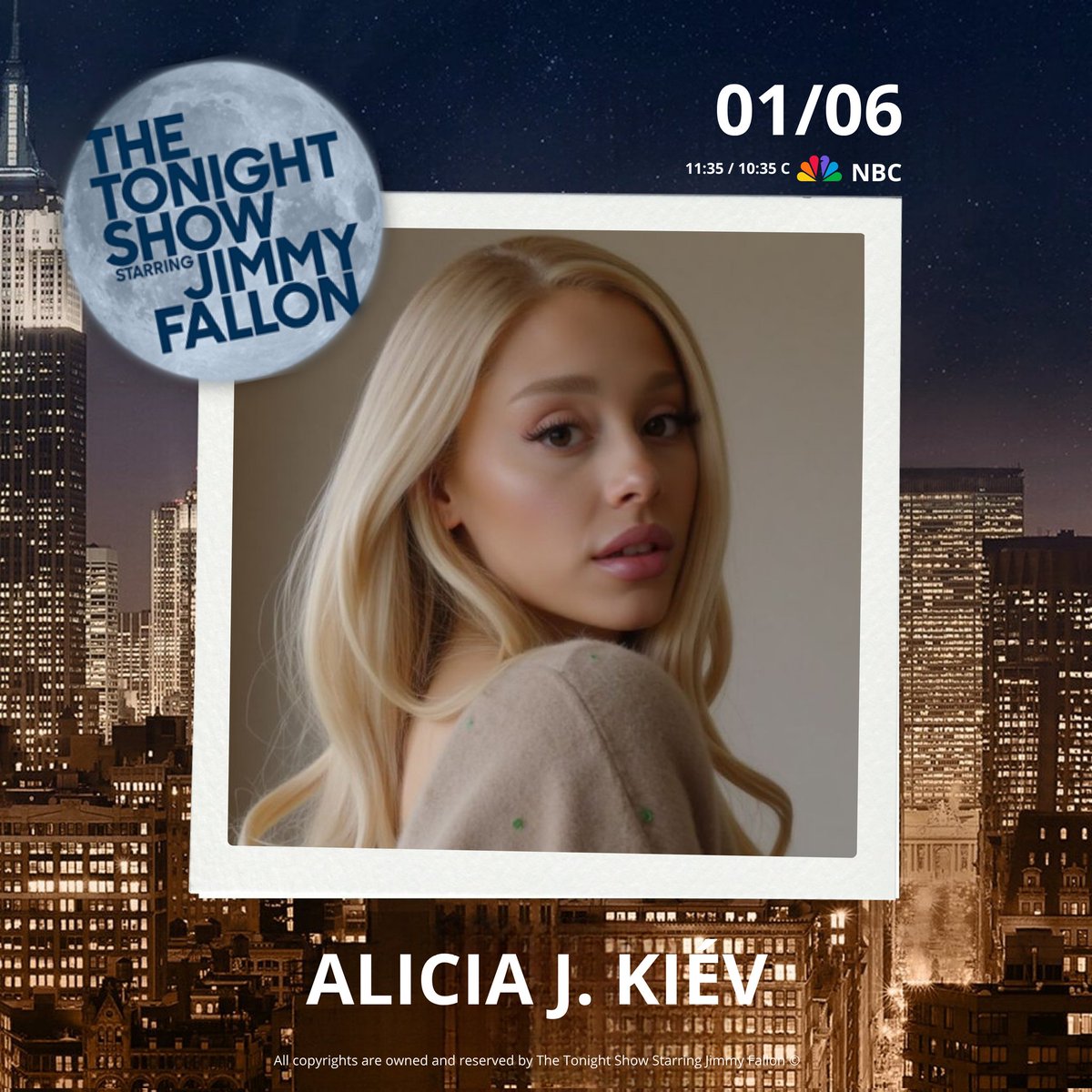 ⌕ The Tonight Show! › Interviews
𖥻 Jimmy Fallon 𝗐𝗈𝗋𝖽𝗌ꜜ: #TheTonightShowRP
Interviews › Guests › 𝘌𝘹𝘤𝘭𝘶𝘴𝘪𝘷𝘦!

Tomorrow on the show, we’ll have Alicia Kiév (<a href="/ByGraces_/">𝖠𝗅𝗂𝖼𝗂𝖺; ⋆</a>) joining us to talk about her upcoming album and Wicked. Don’t miss it!