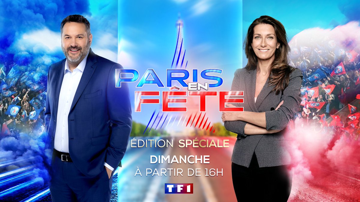 TF1Info (@tf1info) on Twitter photo 🔴 Ce dimanche 1er juin à partir de 16h
📺📲 En direct sur <a href="/TF1/">TF1</a> <a href="/LCI/">LCI</a> & <a href="/tf1plus/">TF1+</a>
⚽🏆🎉 Suivez notre édition spéciale "Paris en fête" présentée par <a href="/ACCoudray/">Anne-Claire Coudray</a> & <a href="/Bruce_Toussaint/">Bruce Toussaint</a>, avec de prestigieux invités et tous nos envoyés spéciaux 🔴 Ce dimanche 1er juin à partir de 16h
📺📲 En direct sur <a href="/TF1/">TF1</a> <a href="/LCI/">LCI</a> & <a href="/tf1plus/">TF1+</a>
⚽🏆🎉 Suivez notre édition spéciale "Paris en fête" présentée par <a href="/ACCoudray/">Anne-Claire Coudray</a> & <a href="/Bruce_Toussaint/">Bruce Toussaint</a>, avec de prestigieux invités et tous nos envoyés spéciaux