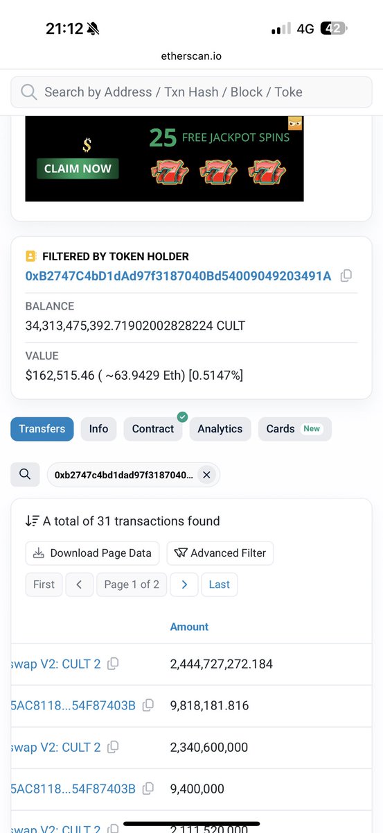 Crypticult's tweet photo. Big whale offloaded 20.99B $CULT for 100k, still owns 34 billion. If anyone was curious about the sudden drop https://t.co/jzPixO46sU