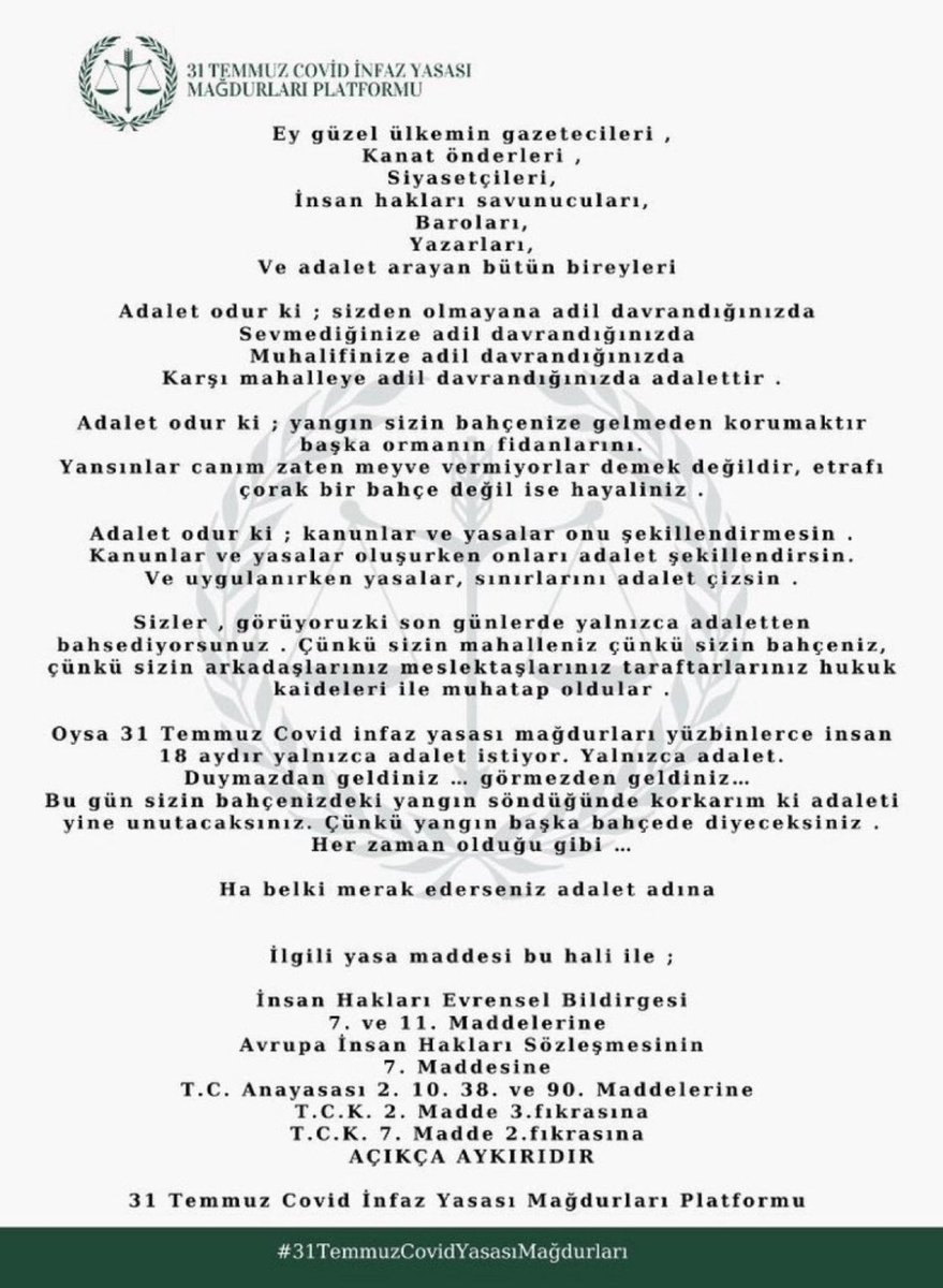 Biz yüzbinlerce #31TemmuzCovidYasasıMağdurları olarak kesinlikle kendi gücümüzün farkındayız anayasal Haklarımızı biliyoruz. Mağdur ailelerin güvenini kaybederseniz bir daha kazanamazsınız. Mazide örnekleri var. Bizi kurban edemezsiniz.