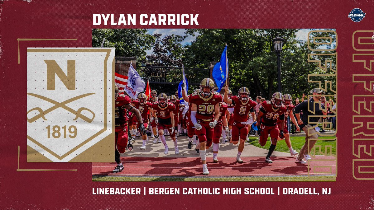 Dylan Carrick (@dylancarrick36) on Twitter photo After a great conversation with <a href="/CoachPJ_Arcuri/">P.J. Arcuri</a> I am excited to have received an offer from Norwich! After a great conversation with <a href="/CoachPJ_Arcuri/">P.J. Arcuri</a> I am excited to have received an offer from Norwich!