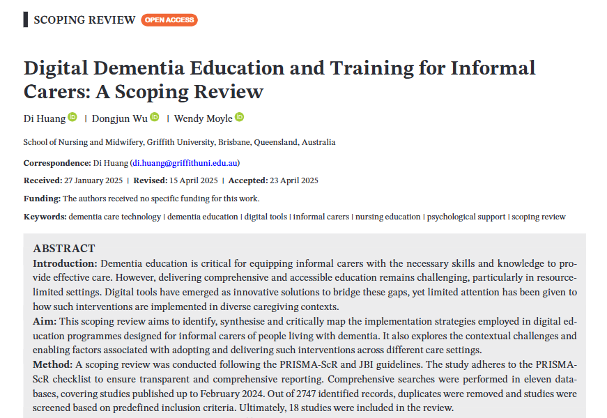 Griffith University Nursing & Midwifery (@griffithnursing) on Twitter photo 📢 New publication alert 📢
Congratulations to Prof <a href="/WendyMoyle2/">Wendy Moyle 💉💉💉💉</a> & colleagues on their latest work exploring how digital tools are transforming #dementia education for informal carers 💻
📖 Read more: onlinelibrary.wiley.com/doi/epdf/10.11… <a href="/Griffith_Uni/">Griffith University</a> <a href="/Griffith_Health/">Griffith Health</a> 📢 New publication alert 📢
Congratulations to Prof <a href="/WendyMoyle2/">Wendy Moyle 💉💉💉💉</a> & colleagues on their latest work exploring how digital tools are transforming #dementia education for informal carers 💻
📖 Read more: onlinelibrary.wiley.com/doi/epdf/10.11… <a href="/Griffith_Uni/">Griffith University</a> <a href="/Griffith_Health/">Griffith Health</a>