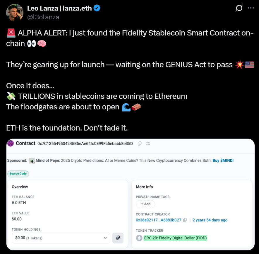 Interesting that last year a wallet registered fidd.eth for 23 years ($160 per year renewals) and is directly linked to a wallet moving thousands of ETH at a time

Fidelity bullish on ENS?