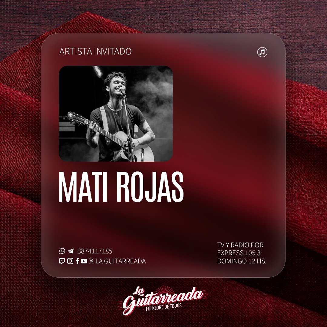 NUEVA GUITARREADA 🎸🔥
Mañana desde las 12 hs los invitamos a vivir y ser parte de un nuevo programa 🙌🏻
Nos comunicamos con @matirojasoficial que nos traerá su propuesta musical,  nos contará de su presente y lo que viene ✨
Equipo: 
✅ <a href="/Vickyscherer28/">Victoria</a> 🎙️
✅ <a href="/Ricardochoque/">Ricky</a> 🎙️🎛️