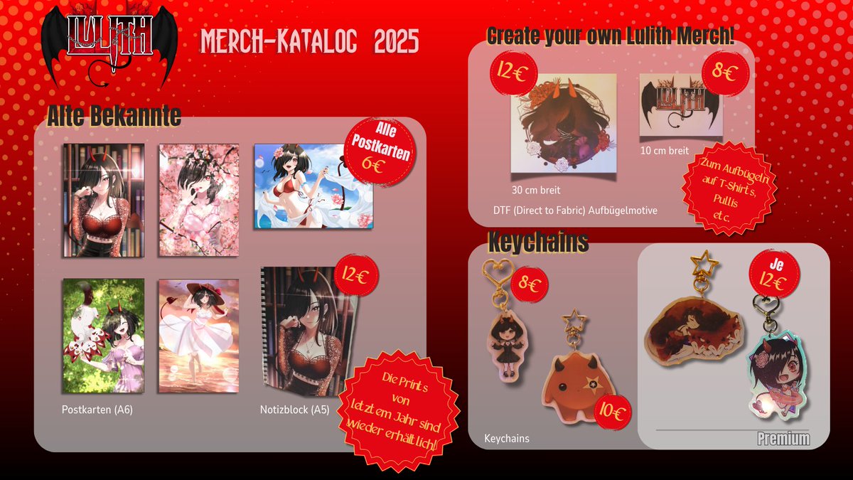 _Lulith_'s tweet image. 😈MERCH KATALOG😈
Hey Leute,
Wie versprochen der Merchkatalog zur Dokomi 2025.
Wir haben ganz viel tollen neuen Stuff aber auch ein Paar Sachen von letztem Jahr sind wieder dabei!
Dieses Jahr wird echt toll!
#VTuber #GERVtuber #twitchstreamer #Dokomi2025 #merch #LuMerch #anime