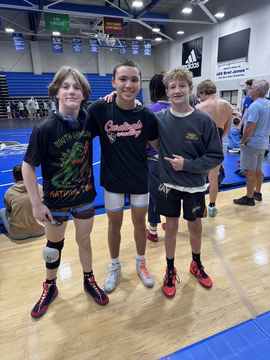 Proud of these <a href="/CNathletics1/">CNathletics1</a> Cardinal Wrestlers for competing at SC USA Wrestling FS/Gr State Championships! Eli - 🥇 in Greco 14u and 🥈 in Freestyle 14u. Vincent -🥈 both styles 14u. Carter -🥇 in 16u freestyle 106lb. Carter techs his way through and qualifies for FARGO!!