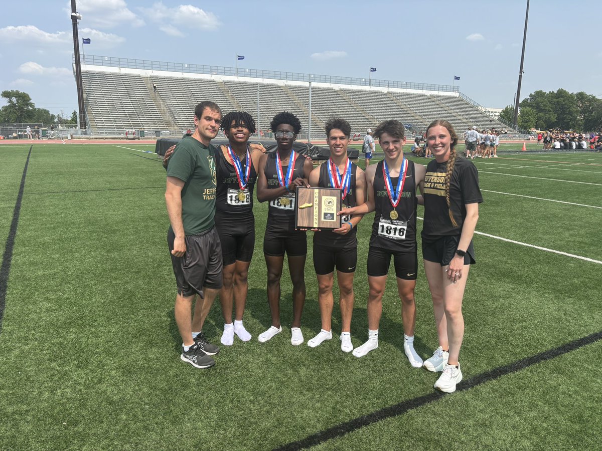 SFJeffersonxctf's tweet image. We couldn’t script a better finish for our boys!  

✅ State Chanpionship
✅ School Record
✅ All Class Gold Medal

Way to go Zy, Bryton, Jet, and Kaeden

#GoldStandard